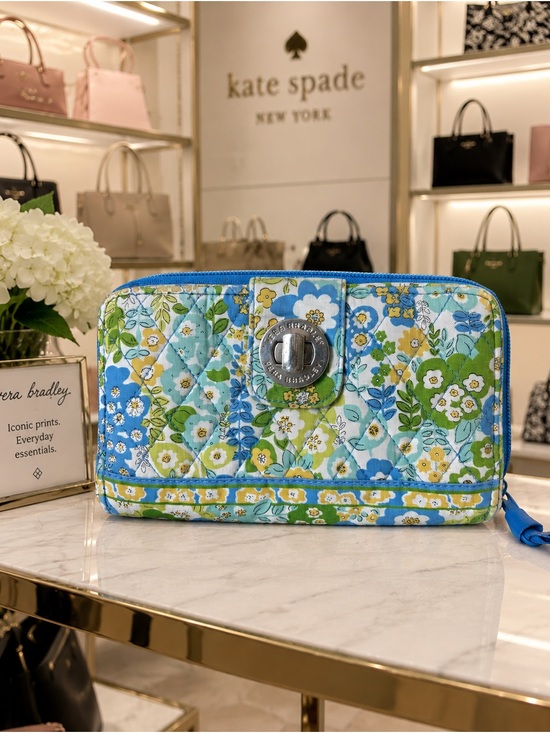 Vera Bradley Handbags - Vera Bradley Blue, Green & Yellow Quilted Floral Zip Wallet